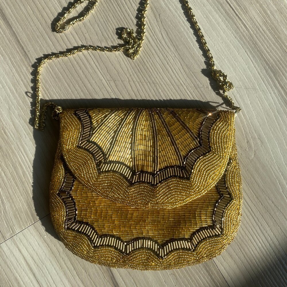 Vintage Gold Beaded Gothic Clutch